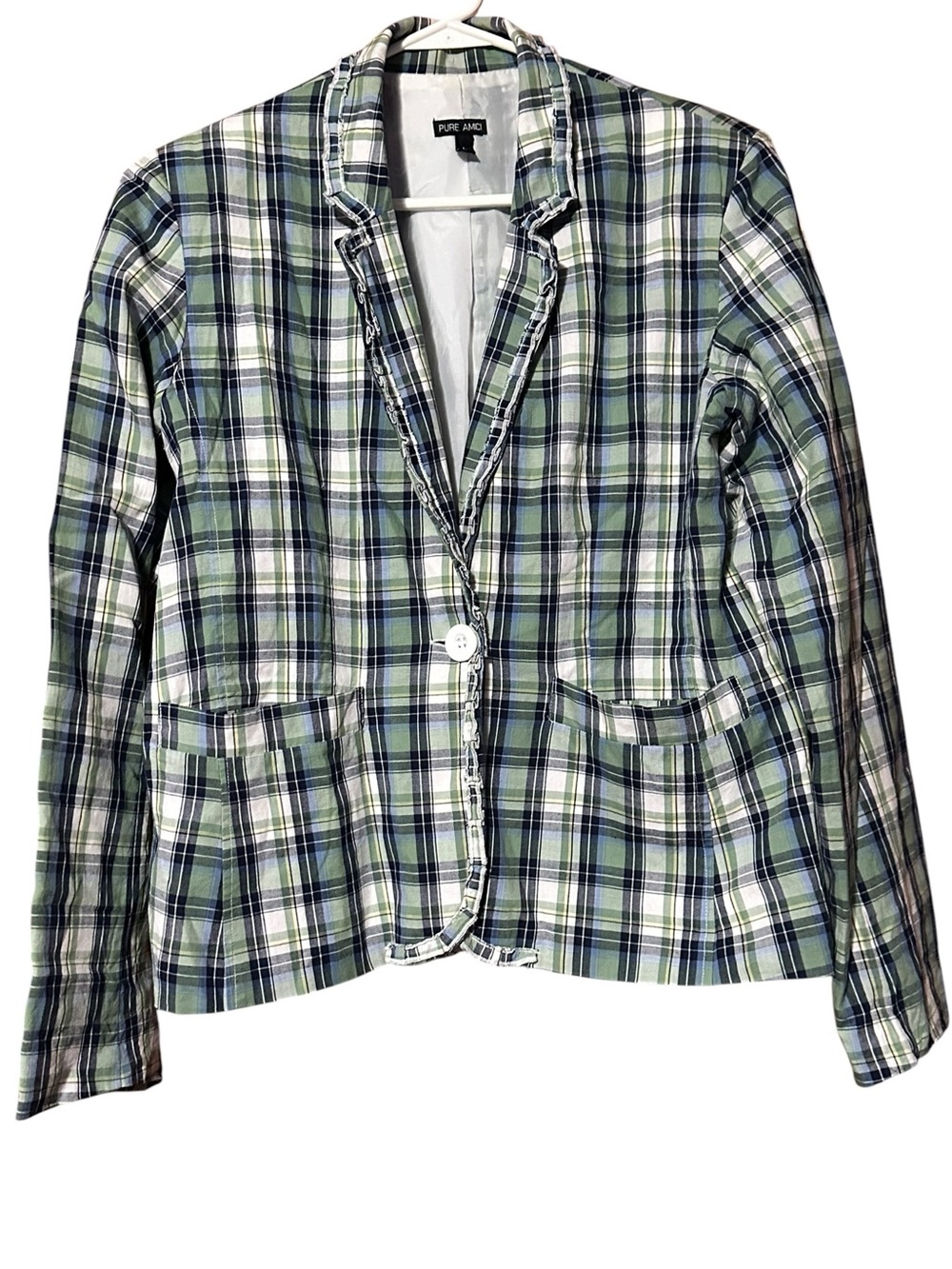 Pure Amici Green Plaid Cotton Blazer Jacket Large B4 Preppy Academia Collegiate